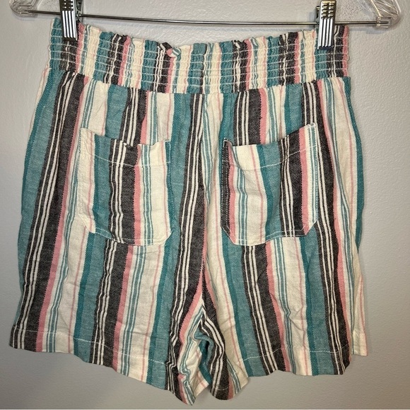 Briggs New York Linen Blend Pull-On Shorts with Pockets Drawstring Teal Stripes - Picture 8 of 11